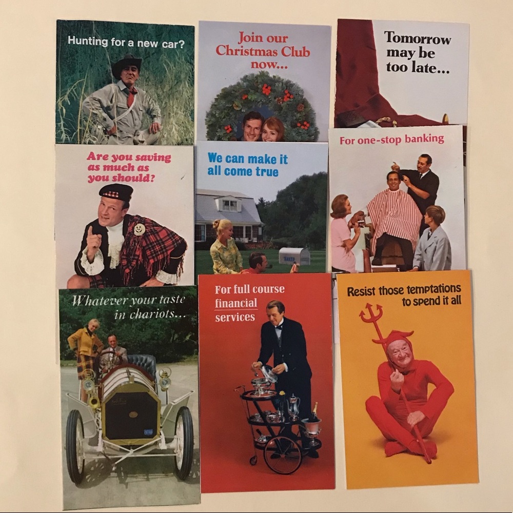 VINTAGE 9 Mini Bank Advertising Pamphlets